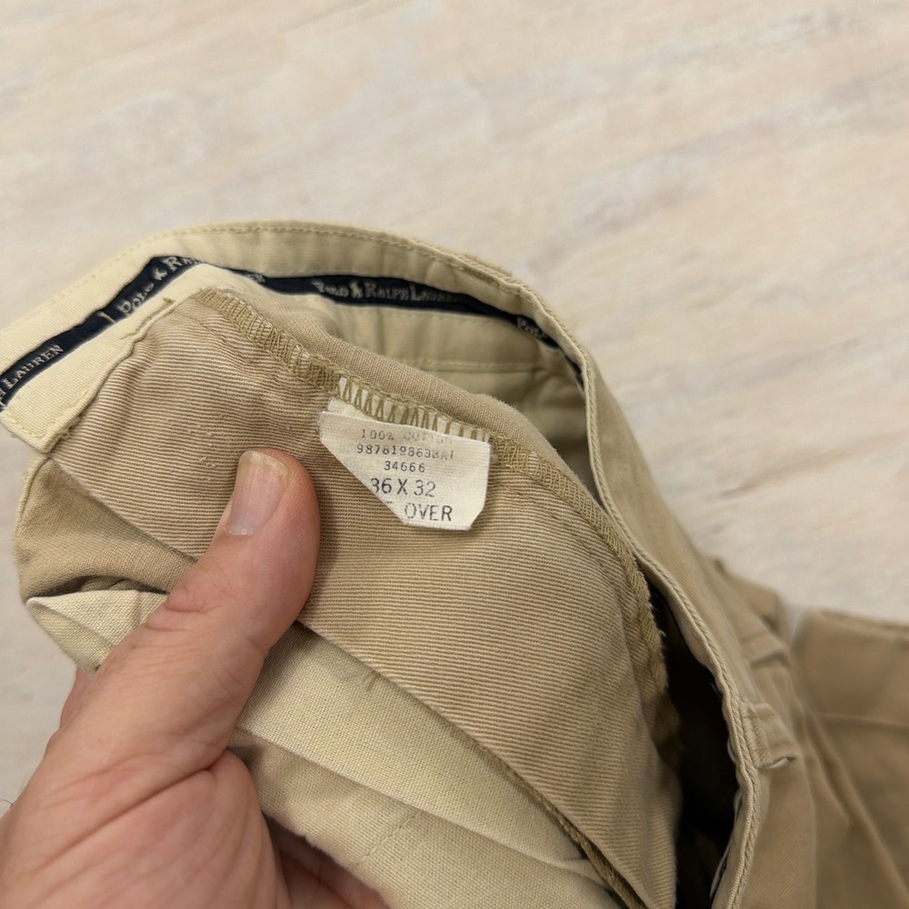 VTG Polo Ralph Lauren Chino Andrew Pant Pleated Cuffed Khaki Tan Mens 36x32 - Picture 7 of 9